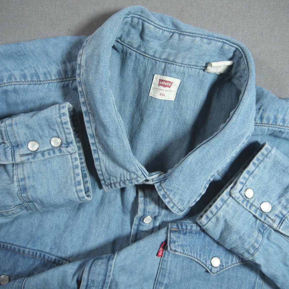 Levi's Western Cowboy Denim Chambray Pearl Snap Men's Denim Shirt XXL Coastal
